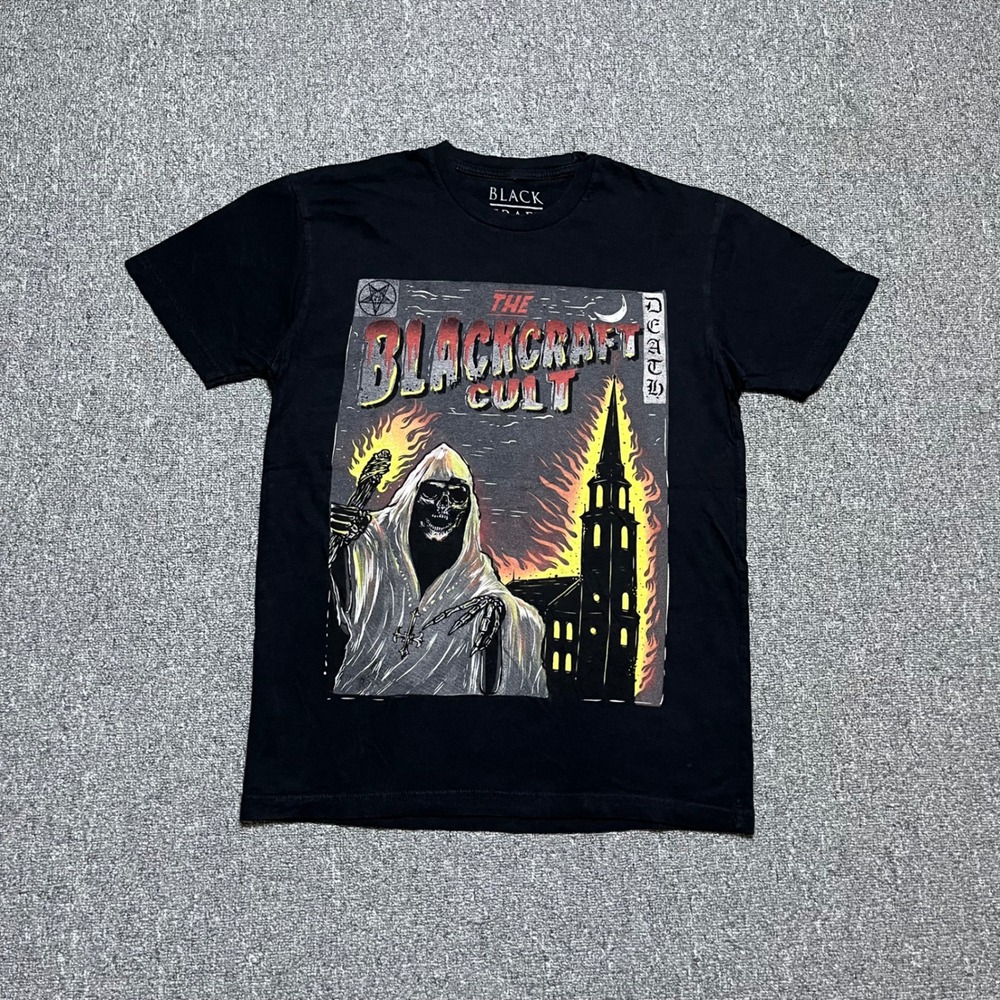 BlackCraft Cult T Shirt Black Grim Reaper Burning Church Occult Goth Tee